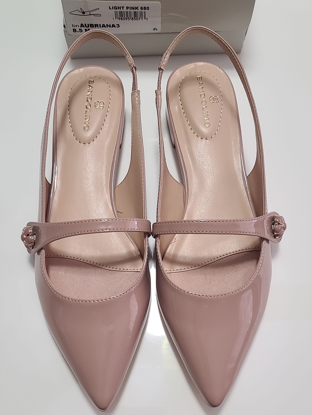 Bandolino Light Pink Patent Aubriana3 Slingback Pointed-Toe Flats Sz 8.5
